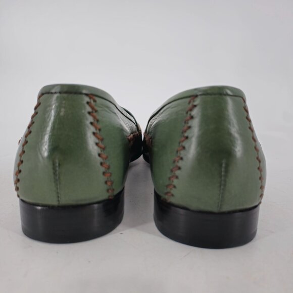 Bragano Cole Haan Mens 8.5D Olive Green Leather Woven Loafers Dress Shoes Rare - Picture 10 of 13